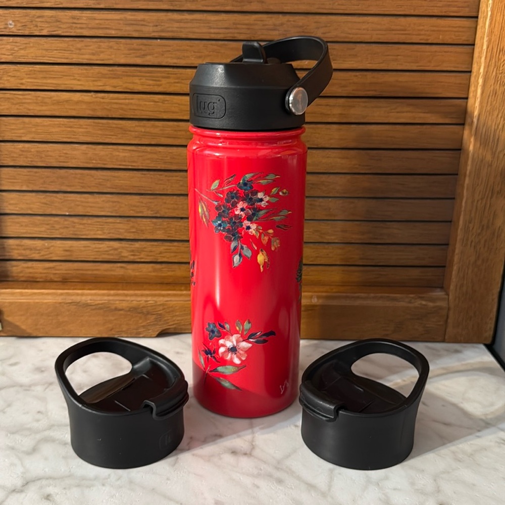 Lug Chuggie Insulated Water Bottle 18.5oz w/Straw Top & 2 Flip Tops NWOT Red